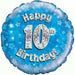 Happy 10th Birthday Blue Holographic Foil Balloon